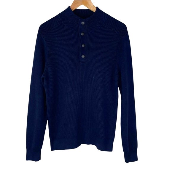 Express Other - Express 1/4 Snap Button Ribbed Mock Neck Pullover Sweater Navy Blue Men's M